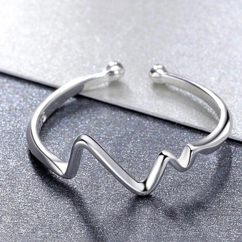 

Real 925 Sterling Silver Irregular Geometric Wave Adjustable Ring Fine Jewelry For Women Party Personality Accessories