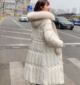 Beige 30 Россия зимняя куртка Новое Женское пальто с капюшоном меховой воротник плотное теплое длинное пальто женское плюс размер верхняя одежда парка Женская OK311 - Цвет: Beige