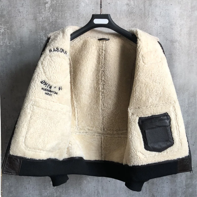 

Free shipping.B3 style genuine leather jacket.Natural sheep fur coat,winter warm sheepskin jackets.soft shearling bomber motor