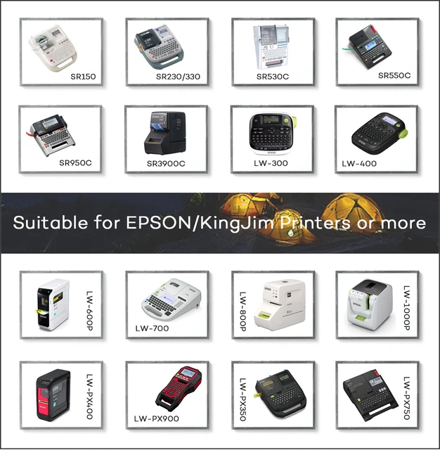 5 Nastri Per Etichette Labelwell 12mm X 8m - Nero Su Bianco, Compatibili Con Epson LabelWorks E King Jim TepraPro