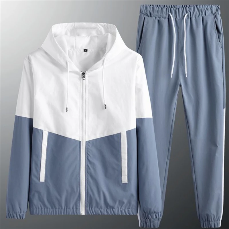 Big Size Patchwork Hip Hop Casual Men's Sets Korean Style 2 Pieces Sets Clothes Men Streetwear Outdoor Sports Fitness Tracksuit mens two piece sets Men's Sets