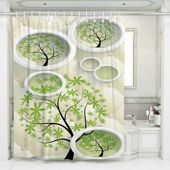 

Art Illustration Tree Shower Curtain Green Nordic Geometric Modern Waterproof Fabric Mildew Curtain For Bathroom Shower Room New
