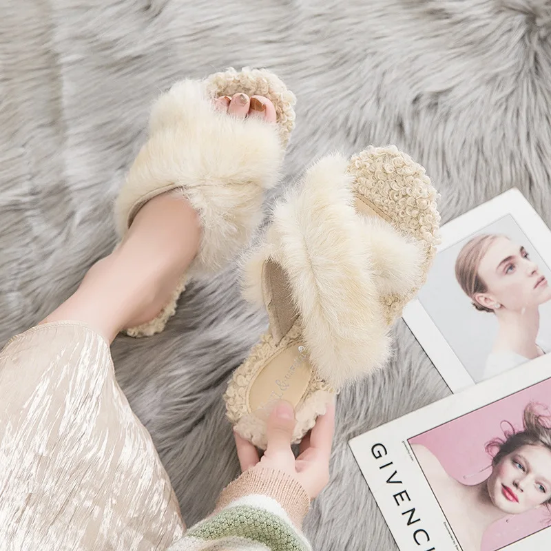 

Fairy-Style Plush Slipper Women's Outer Wear 2019 Autumn And Winter New Style Online Celebrity Sandals Versatile Students Flat S