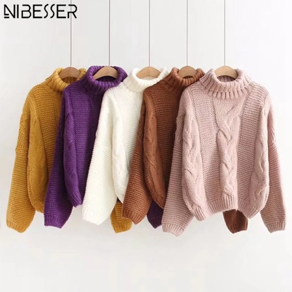 NIBESSER, Осень-зима, Женские однотонные свитера, базовый пуловер с длинным рукавом, джемперы с рукавом летучая мышь, повседневный вязаный Топ, уличная одежда