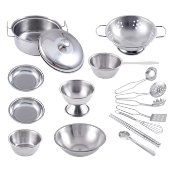 

Play House Toys Super Anti-Fall Stainless Steel Boy and Girl Toys Children Play House Kitchen Toys 16 Piece Set