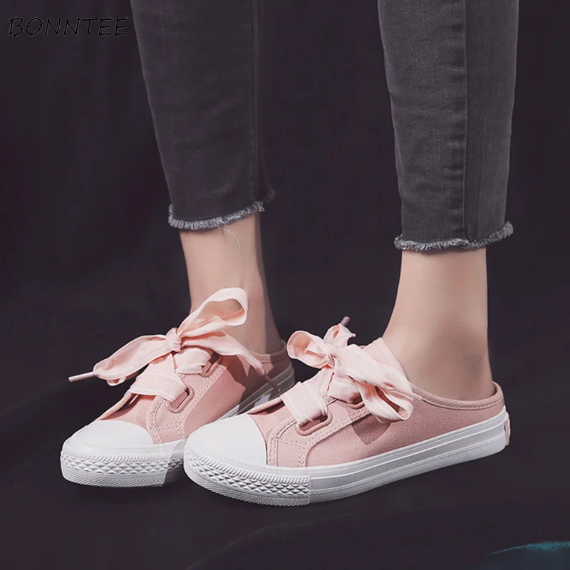 

Vulcanize Shoes Women Canvas Trendy Half Slipper for Summer Breathable Womens Solid Casual All-match Walking Flat Footwear Chic