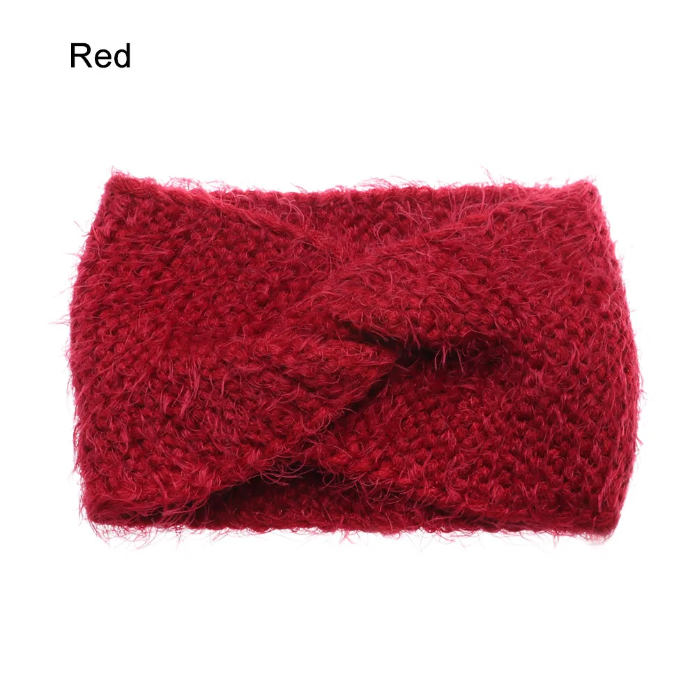 red HOOH, модные повязки на голову для женщин, однотонная вязаная крючком шерстяная повязка на голову для девочек, повязка на голову, аксессуары для волос, плетеная повязка на голову с крестиком - Цвет: red