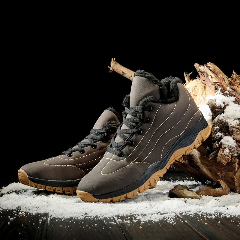 Модная мужская зимняя обувь однотонные зимние ботинки плюшевые внутри теплые кроссовки водонепроницаемые лыжные ботинки Большие размеры 35-46