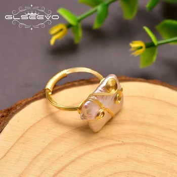 

GLSEEVO Baroque Pearl Ring Minimalism Geometric For Women Lovers' Wedding Engagement Luxury Handmade Fine Jewellery GR0250