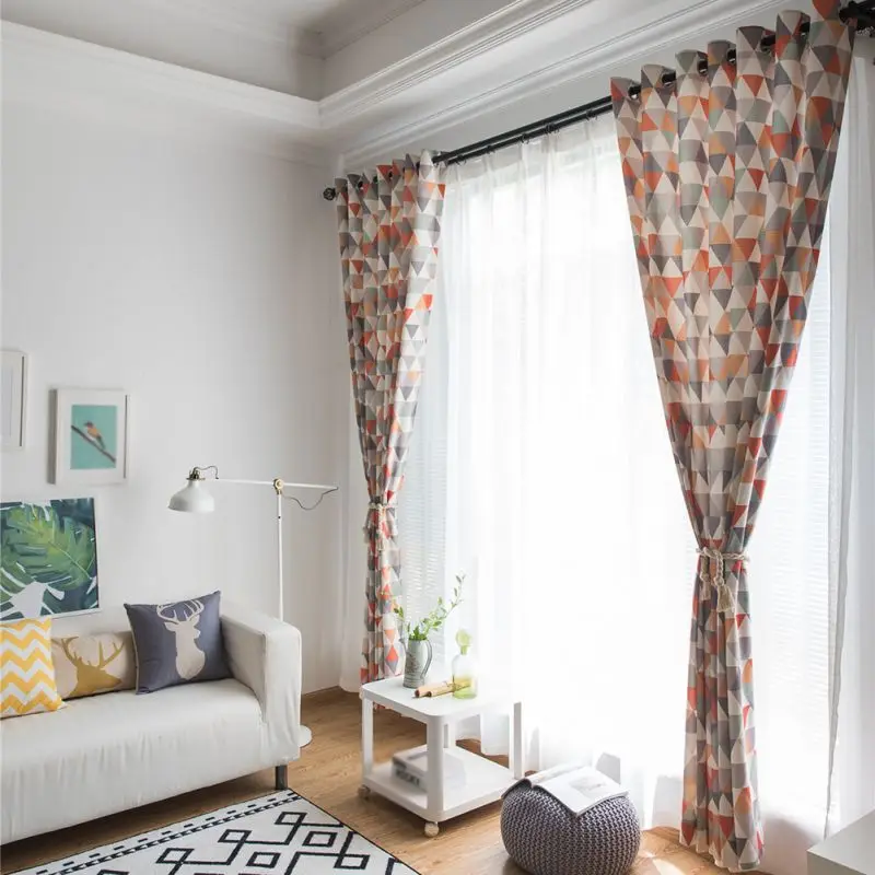 Colorful Print line Cotton Blinds Shading Window Curtains High Quality Black Out Red Curtain for Living Room 100*280cm