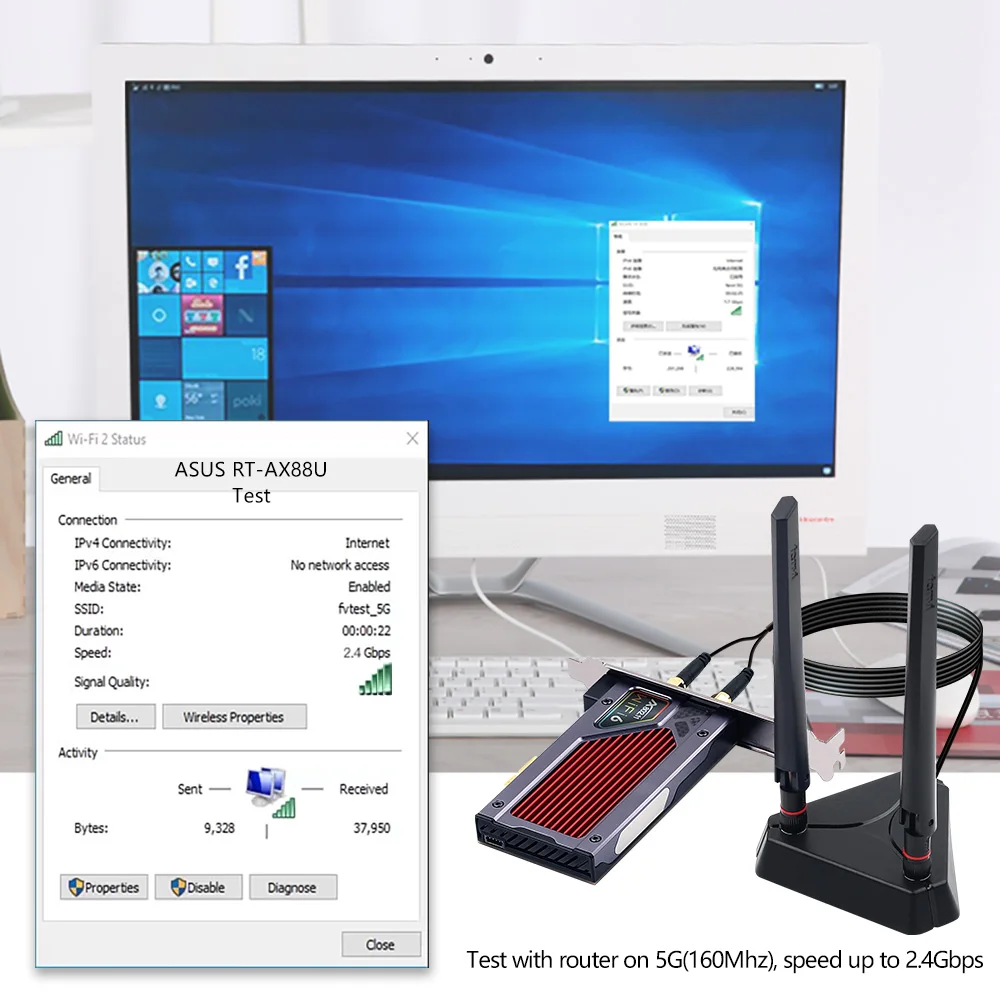 Cartão sem Fio Fenvi Desktop Wi-fi Pcie Wifi Adaptador 2.4ghz - 5g 6g Bluetooth 5.2 802.11ax Intel Ax210ngw Wifi6 Windows 10 6e Ax210 - Imagem 4