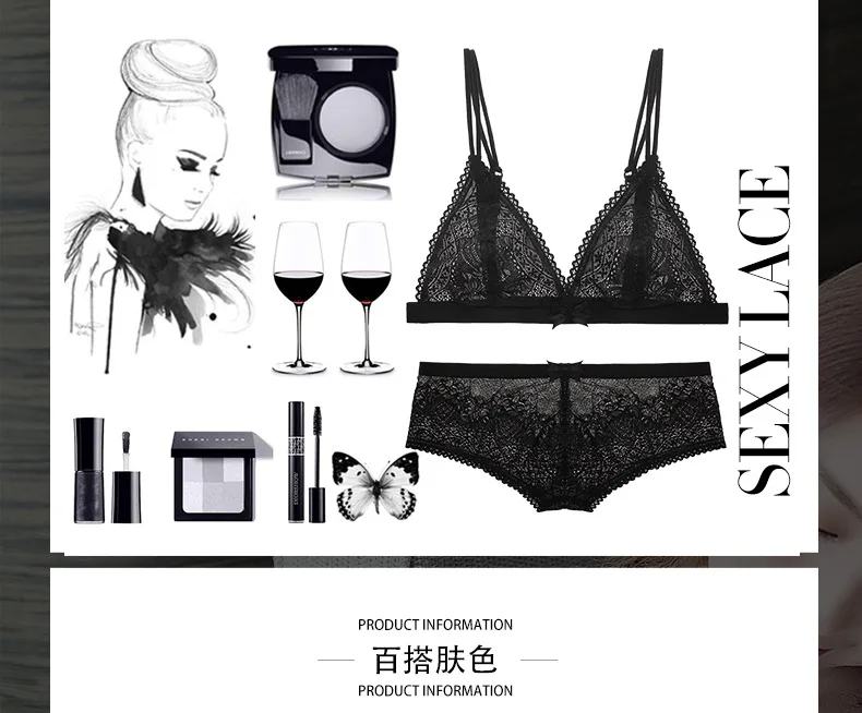 Lace Edge Sexy French Bralette Triangle Cup Bra Thin Transparent Mesh-Non-Steel Ring Underwear