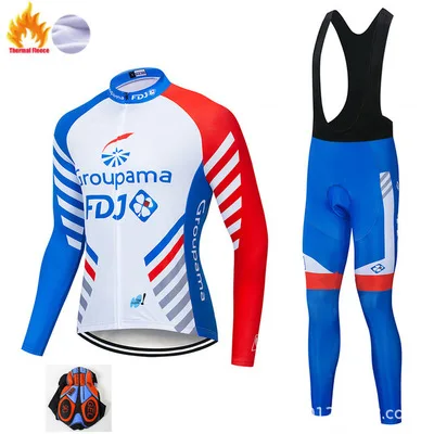 Vciq Pro Team FDJ зимняя велосипедная майка 9D брюки набор MTB униформа Одежда для велосипеда Мужская теплая шерстяная велосипедная одежда - Цвет: 9