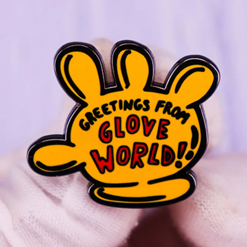 Greetings From Glove World Cartoon Enamel Brooch Pins Metal Badges Lapel Pin Brooches Jackets Jeans Fashion Jewelry Accessories | Украшения