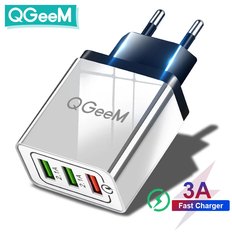 QGEEM 3 USB Charger Quick Charge 3.0 Fast USB Wall Charger Portable Mobile Charger QC 3.0 Adapter for Xiaomi iPhone X EU US Plug