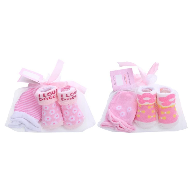 baby socks+ Anti-grab gloves set Cute cartoon baby socks set striped dot spring and autumn cotton middle sock