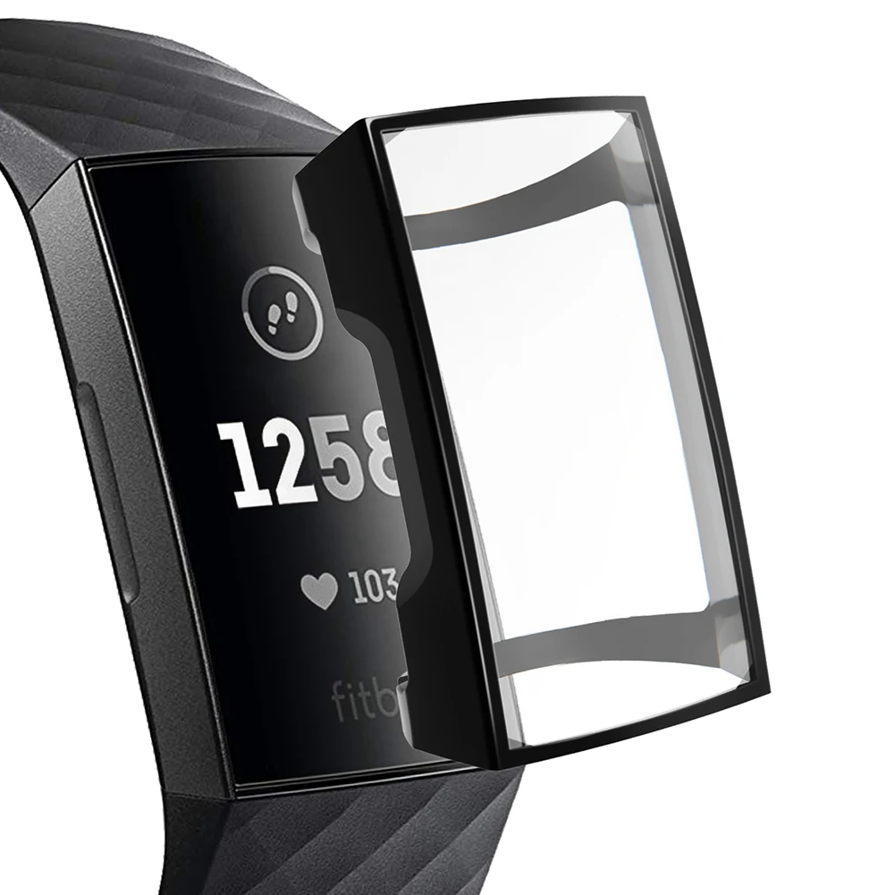 Защита экрана для Fitbit Charge 3 браслет протектор для часов поддержка сенсорного управления Анти-пыль анти-падение часы циферблат чехол - Цвет: Черный