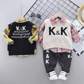 

Boys Clothes Kids Baby Spring Three-piece Suit 2020 New Baby 1-5 Years Old Childrens Knitted Vest and Autumn Long-sleeved Tide