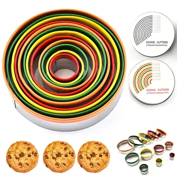 

12Pcs/Set Stainless Steel Round Cookie Biscuit Cutters Circle Pastry Cutters Metal Baking Circle Ring Molds For Fondant Cake DIY