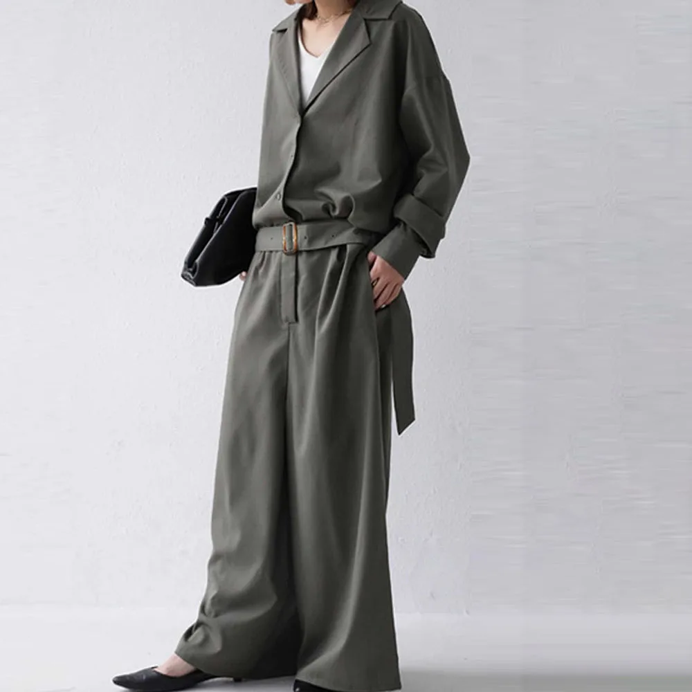 Office Ladies Korean Oversize Black Jumpsuits Women Plus Size Loose Casual Wide Legs Backless Female Elegant Rompers With Belt