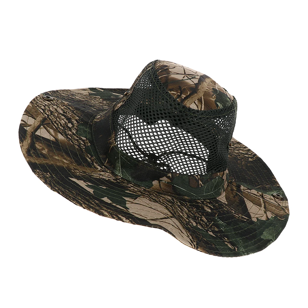 Camouflage Wide Brim Hat Fishing Bucket Bonnie Safari Sun Cap Windproof Polyester Fishing Caps for Women Men