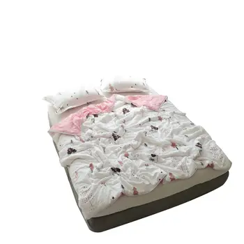 

Floral Flamingo Printed Air Condition Summer Quilt Plaids Patchwork Bed Covers Comforter Washed Cotton Blankets for Adults Kids