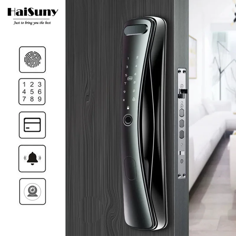 Cerradura biométrica de huella dactilar para puerta, cerradura de seguridad inteligente con contraseña, electrónica, tarjeta IC, desbloqueo, APP, cámara, electrónica, nueva