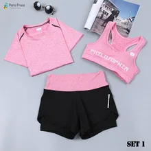 Спортивная одежда для женщин, спортивный бюстгальтер с высокой талией, комплект из трех предметов для йоги, одежда для фитнеса, женские спортивные шорты, спортивный костюм для тренировок, укороченный Топ для женщин