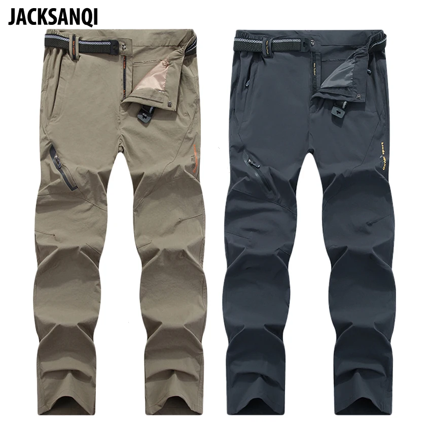 Tanie JACKSANQI 8XL letnie męskie elastyczne szybkie suche spodnie sportowe na świeżym powietrzu wspinaczka górska piesze wycieczki Trekking wędkarstwo cienkie spodnie RA293