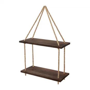 

Organizer Rack Stand Retro Decoration Practical Wall Swing Storage Display 2 Tier Multi Use Hanging Shelf Wooden Holder