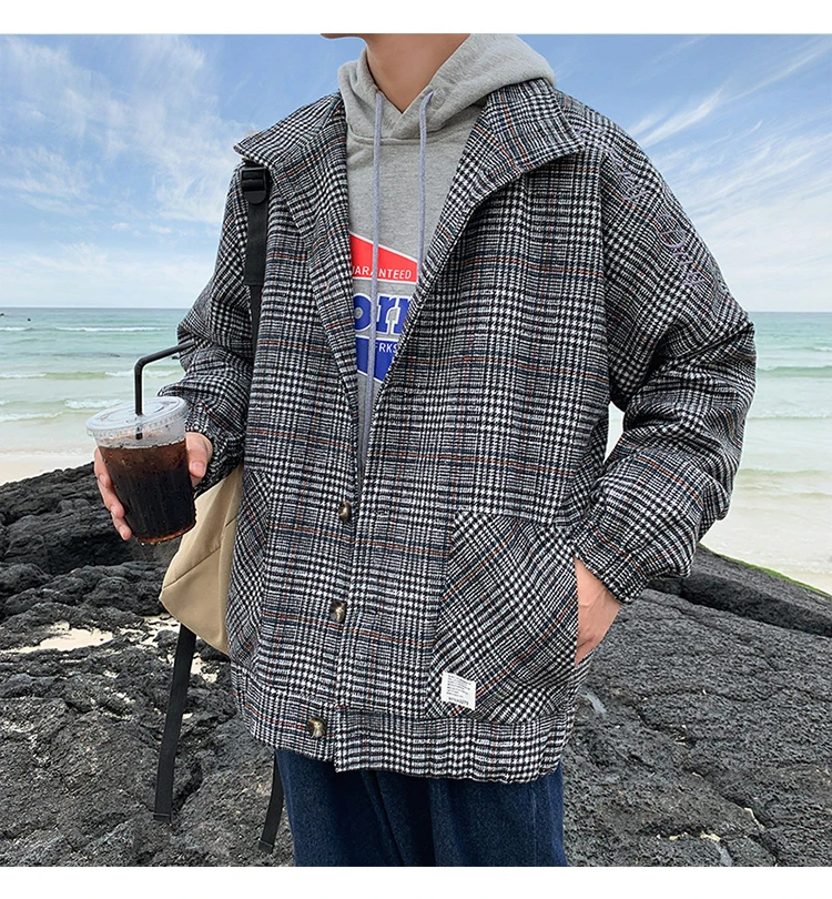 Korean Men Women Plaid Jackets Shoulder Letter Embroidery lovers Coats Autumn Winter Man Jacket Casual Clothes Plus Size