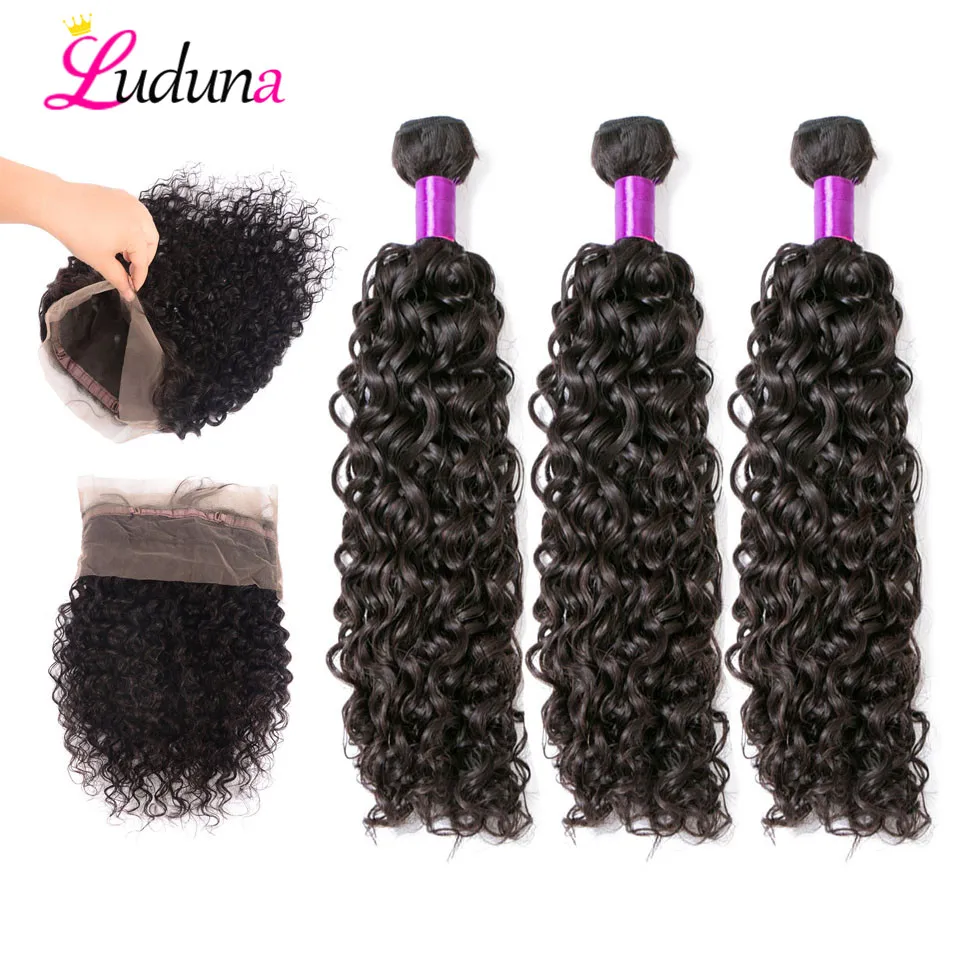 

Luduna 360 Lace Frontal Closure With Bundles Water Wave Human Hair 3 Bundles With 360 Frontal Closure With Bundle Remy Hair