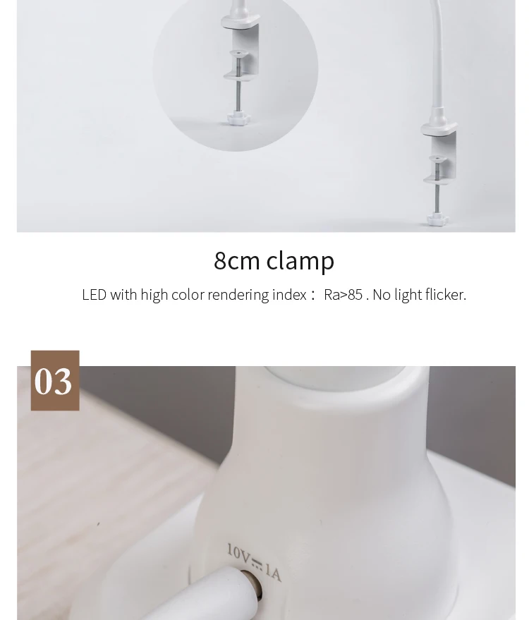 Long Arm Table Lamp Led Flexible Gooseneck Touch Dimming Desk Lamp Clip On Lamp For Reading Bedroom Led Light 3 Color Modes