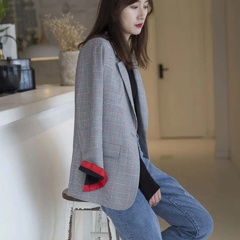 

Plaid Small Suit Jacket Women's 2019 Autumn And Winter New Style Coat British Style Europe And America WOMEN'S Dress Goods