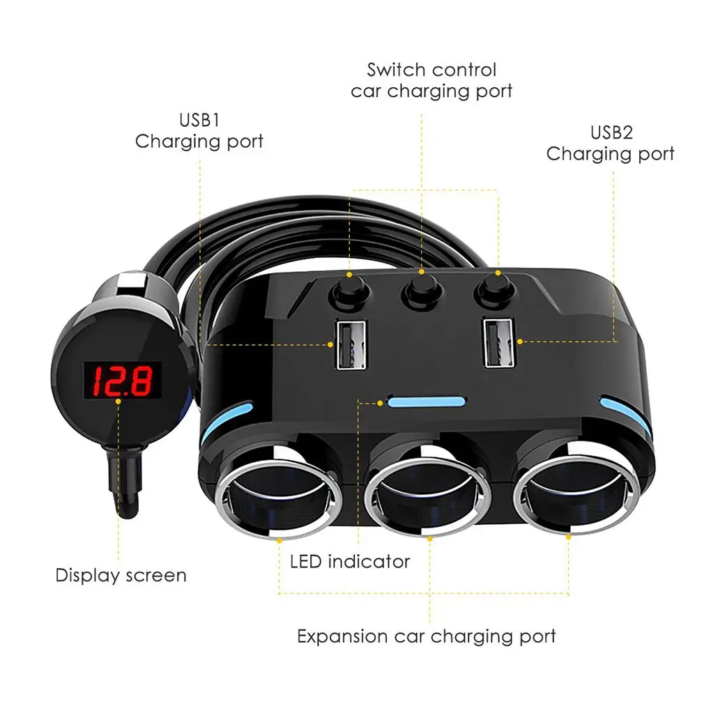 3 способа автомобильного прикуривателя двойной USB Автомобильное зарядное устройство напряжение обнаружения гнездо разветвитель адаптер питания