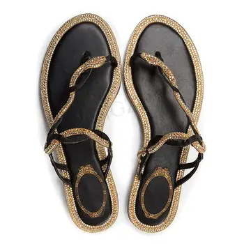

LAIGZEM Unique Design Women Crystals Flat Mules Slides Anti Slippery Summer Beach Vacation Ladies Shoes Woman Size 37 38 39