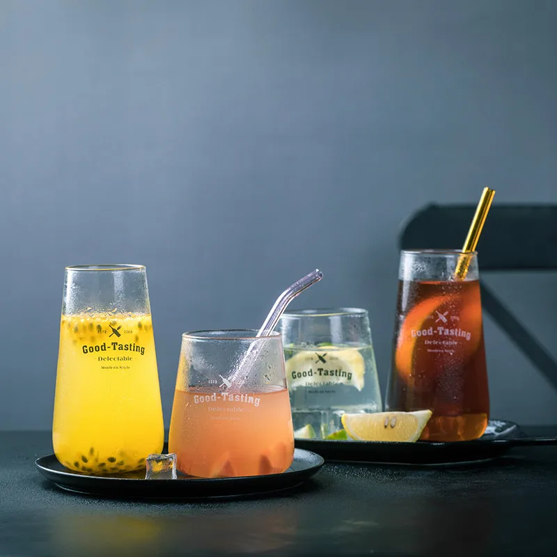 

Brief High&Short Glass Water Cup Creative Letter Round Mug Europe Home Office Milk Water Breakfast Drinkware Cup Wine Glasses