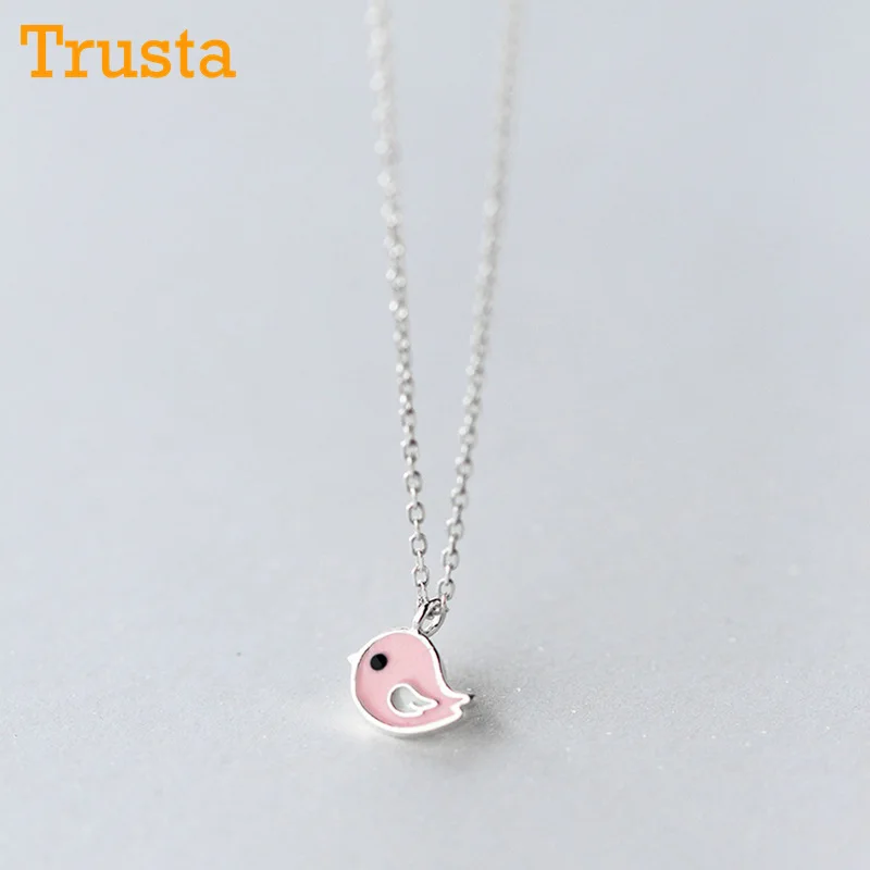 Trusta 925 Настоящее серебро 925 пробы модные украшения сладкий розовый кулон с птицами 40,5 см короткое ожерелье подарок леди DS617