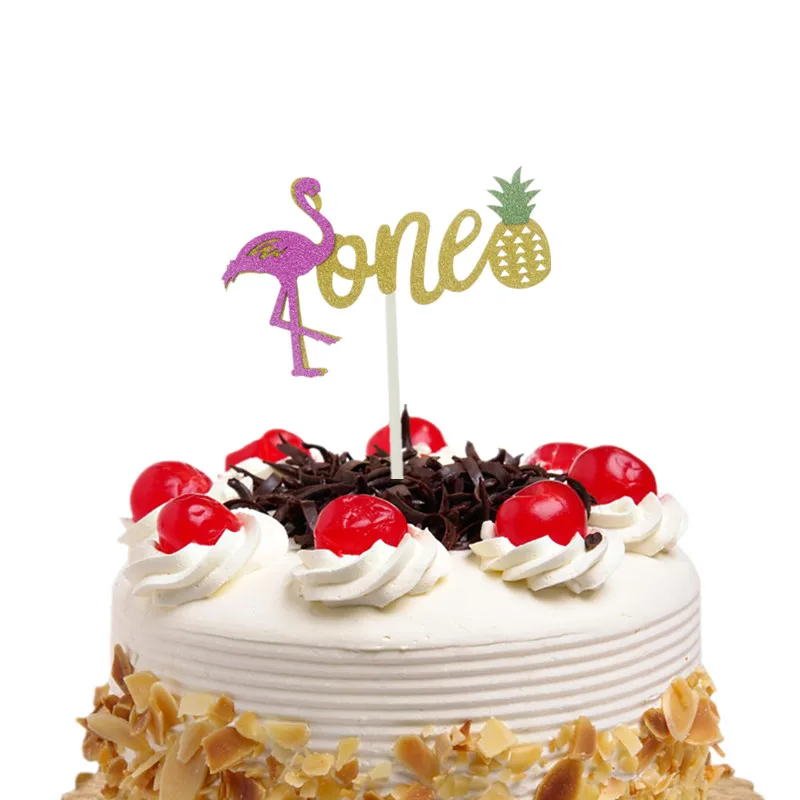 Cake Toppers Flag Glitter Flamingo ONE Pineapple Cupcake Topper Kids 1st Birthday Wedding Bride Party Baby Shower Baking DIY