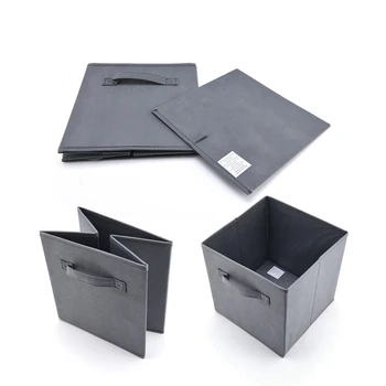 

Foldable Fabric Storage Box Square Bins Cloth Organizer Storage Baskets Folding Nursery Closet Drawer Features Dual Handles Gray