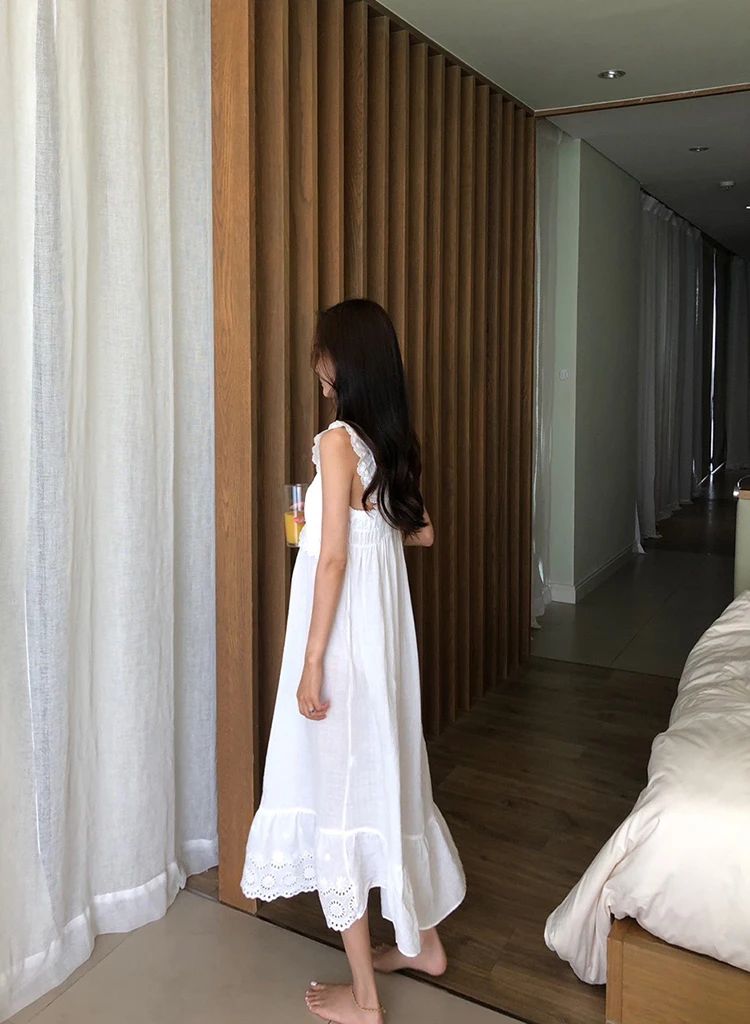Summer Womens Princess Dress White Sleeveless Sleepshirts Vintage Lady Girls Nightgowns Nightdress Royal Style Pajamas Sleepwear women nightgowns,women nightdresses,women pajamas,sleeping dress