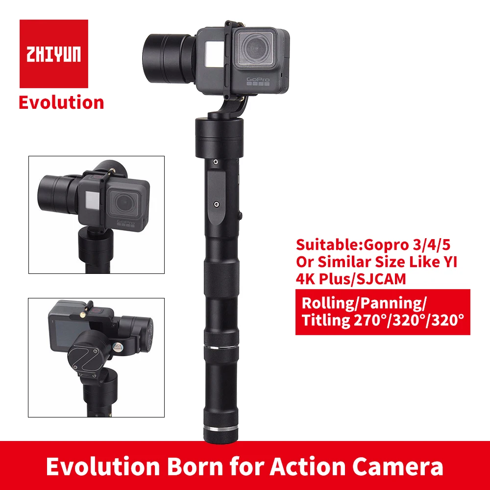 ZHIYUN Z1 Evolution GOPRO 3-осевой карданный стабилизатор для экшн-камеры xiaoyi yi 4k+ Экшн-камера 3-осевой стабилизатор бесщеточный штатив «стедикам» для selfie