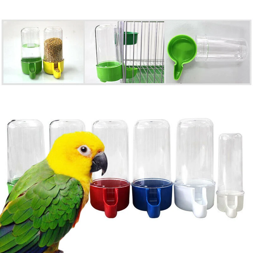Ozzptuu Acrylic Bird Waterer Bird Feeders No Spill Clear Pet Feeder Water Cup Dispenser with Automatic Feeding for Cage 