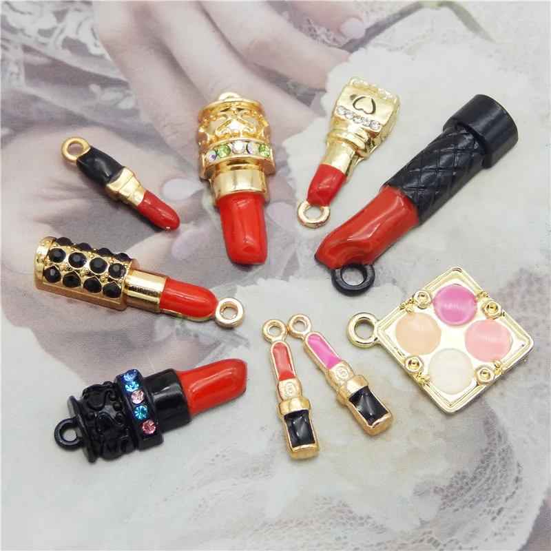 9pcs Enamel Makeup pendant Mix Lipstick Pendant Necklace Jewelry Making DIY Charms For Bracelet Earrings Party Dec Gift Beauty | Украшения