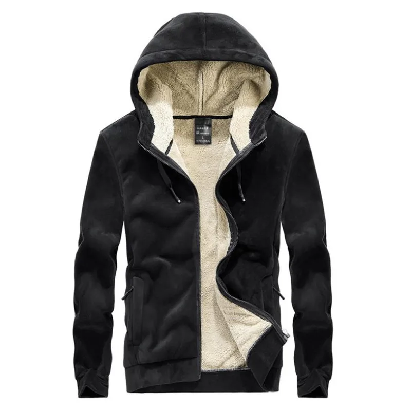 new fashion winter fleece hoodie for men thick coat solid color jacket clothing | Мужская одежда