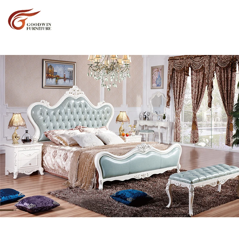 Европейский стиль синий цвет натуральная кожа для кровати спальни и кожи king size кровать WA580