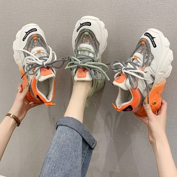 

Hot 2020 Summer Women Sneakers Vulcanize Breathable Rainbow Color Fashion Casuals Height Increasing Female Chunky Ladies Shoe