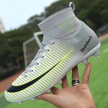 

ZHENZU Outdoor Men Boys Soccer Shoes TF/FG Football Boots High Ankle Kids Training Sport Sneakers Football Shoes Size 35-44