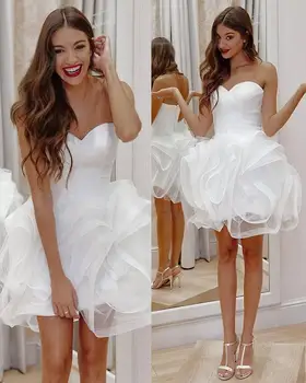 

White Short Tulle Prom Dress Ruffles Sweetheart Backless Mini Girls Homecoming Dresses Party Gala Gowns