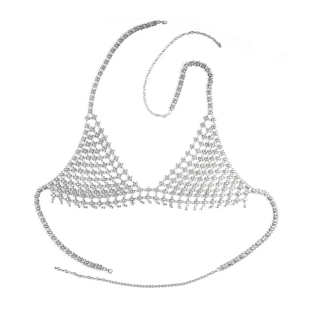 New Mesh Crystal Body Chain Bra Harness Belly Waist Chain for Women Rhinestone Sexy Body Jewelry Bra Necklace Bralette